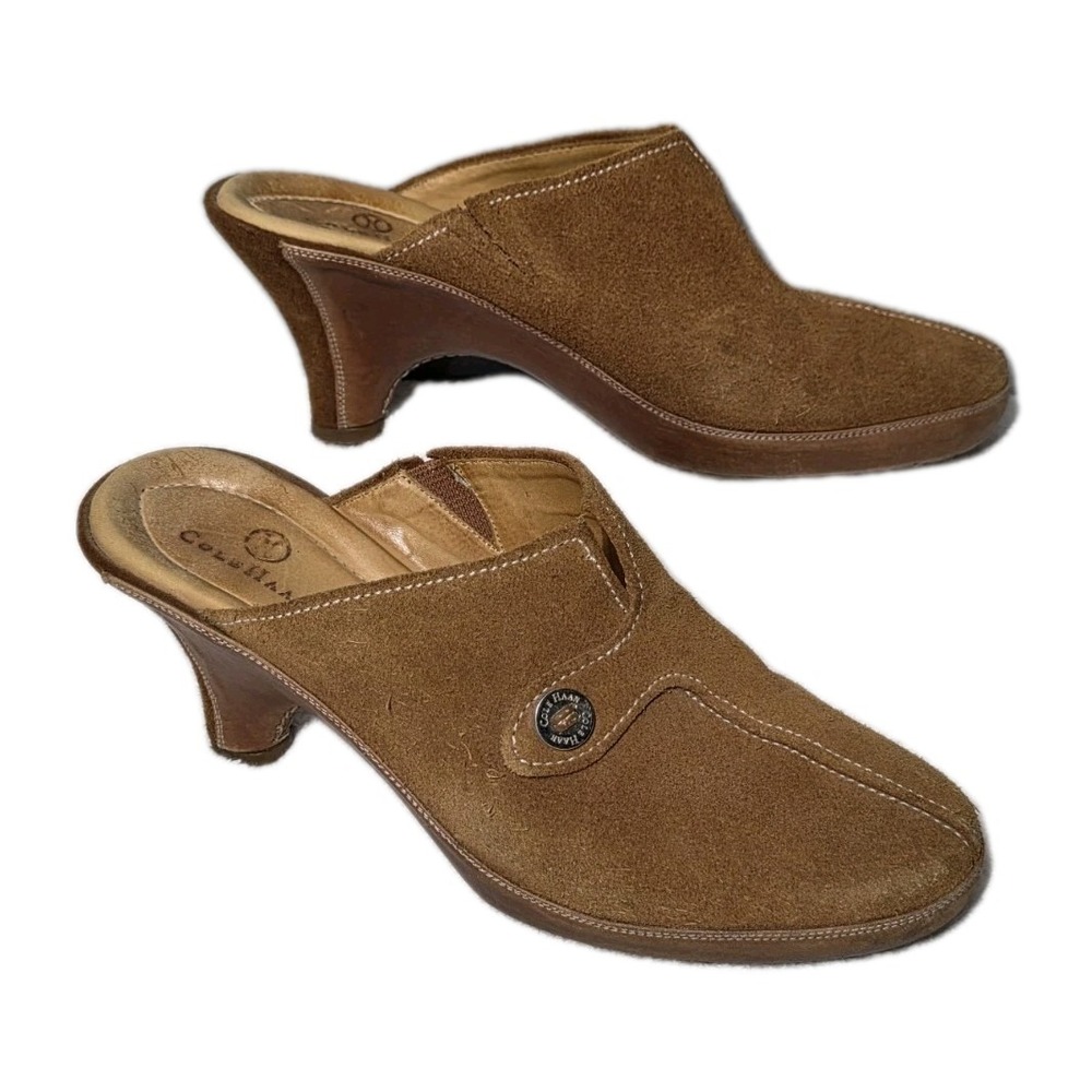 Cole Haan Clogs Shoes Women's Size 7.5 B Slip-On Mules Suede Leather‎ Tan